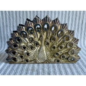 Vintage 1985 Godinger Silver Plated Peacock Napkin Holder EP Zinc Italy Art Deco